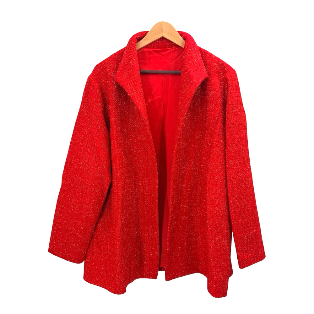 Vintage Custom Made Red Gold Textured Silk Lined Blazer Evening Jacket Womens 2X